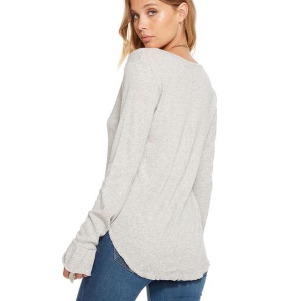 Chaser Ruffle Cuff Grey Henley • Medium - Picture 2 of 7